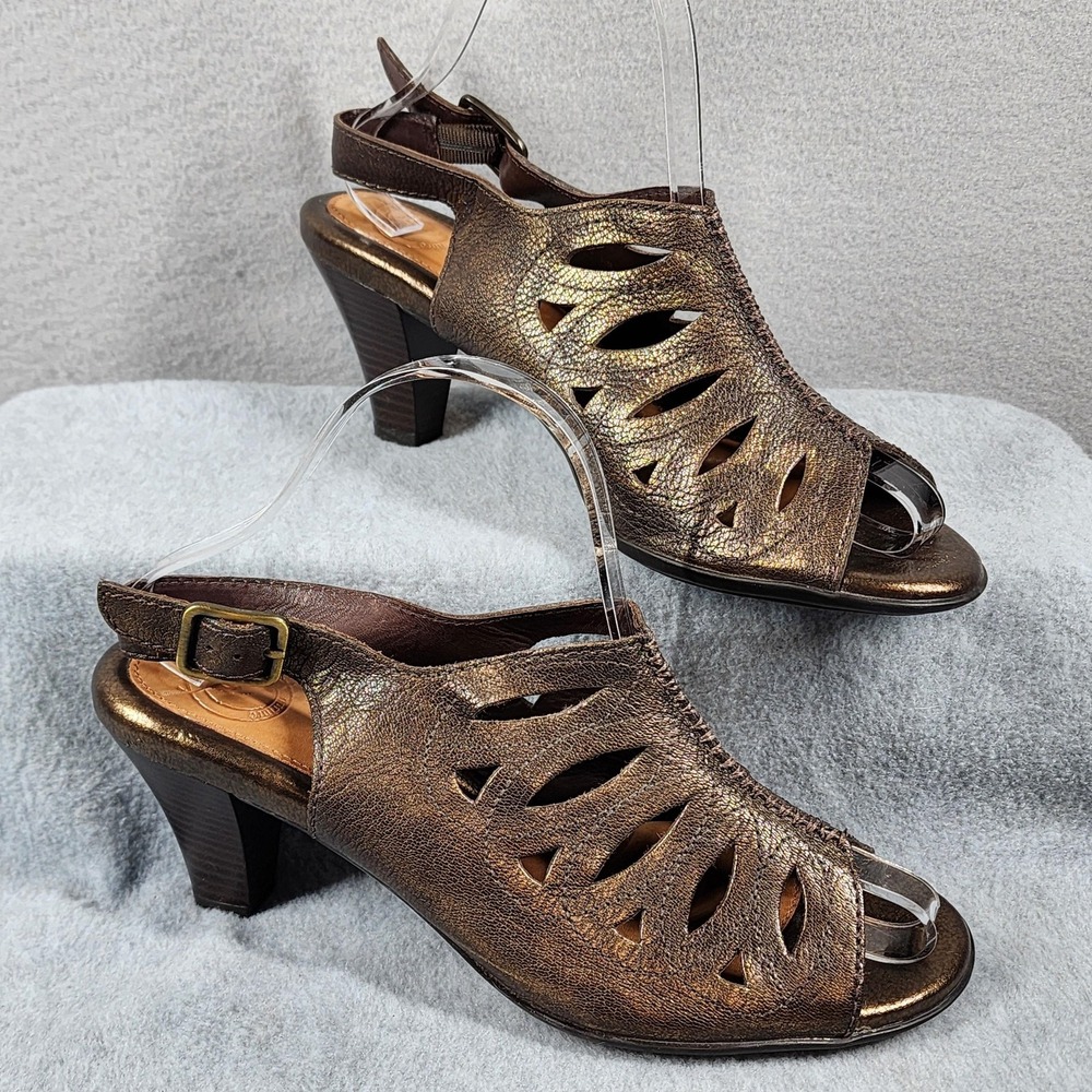 Nurture Slingback Sandals Womens 8.5 Bronze Leather Cutout Buckle Peep Toe Shoes